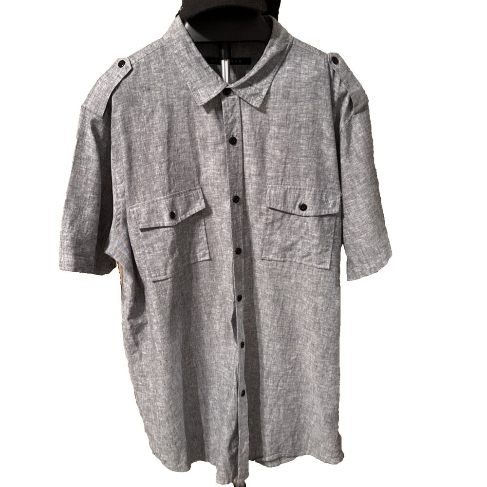 Sean John Men's 3XL  Big Tall Gray Linen/Cotton Button Shirt Military Style NEW